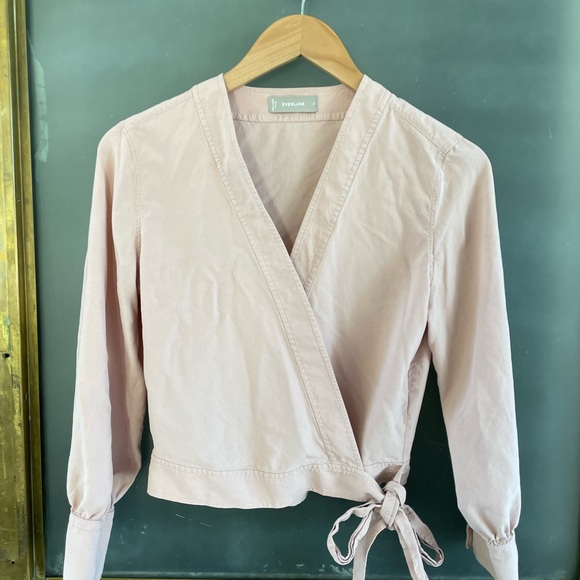 Everlane elegant Pink Wrap Top Blouse - Picture 4 of 8